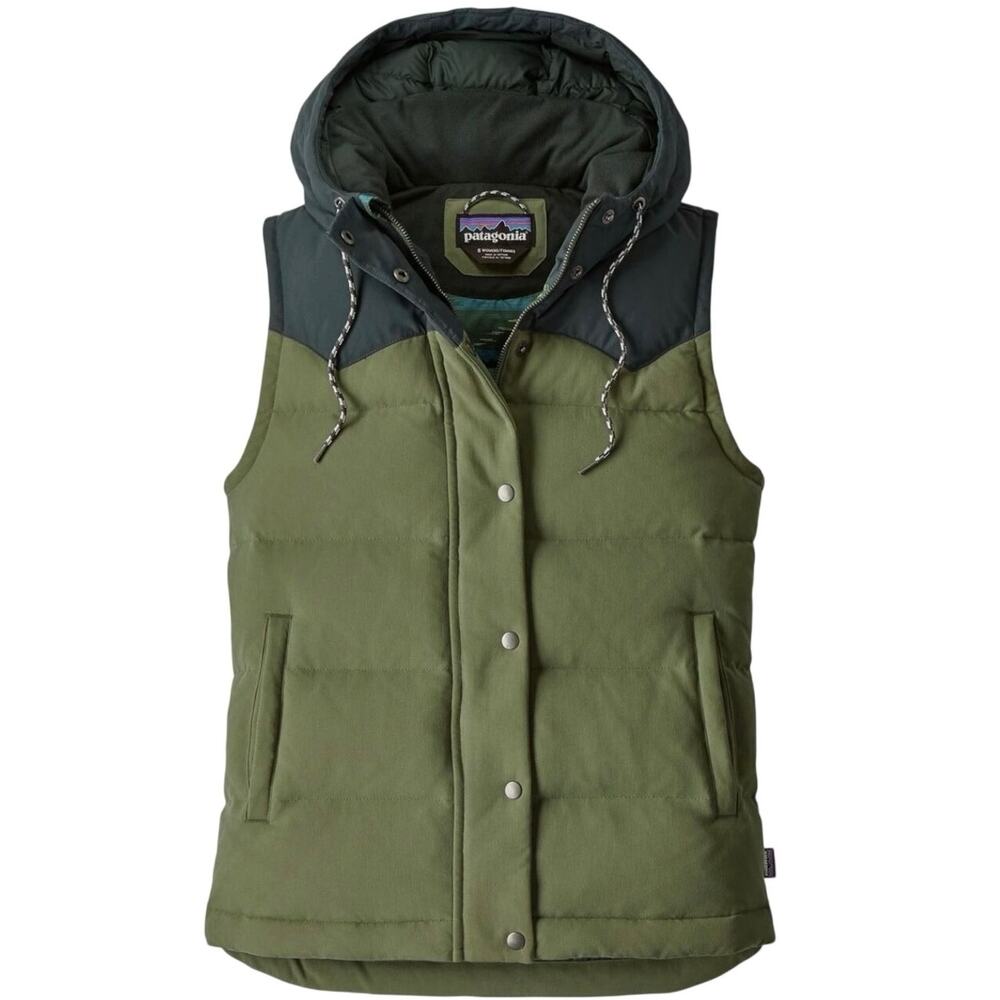 Patagonia XL Bivy Hooded 600 Fill Down Puffer Vest Two Tone Green